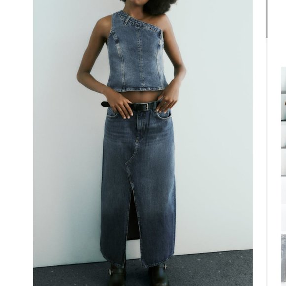 NWT ZARA LONG DENIM SKIRT NAVY BLUE - Picture 5 of 10